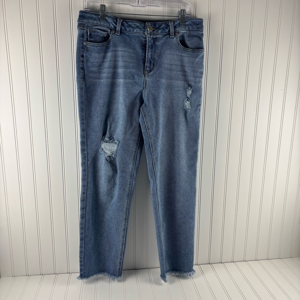 1822 Denim‎ (Ankle) Jeans Womens 10 Light Wash Raw Hem Distressed Cotton/Poly